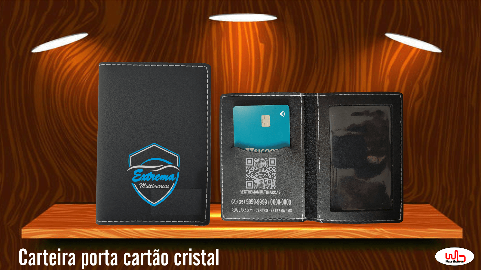 Quadrada couro bidim p/cartão e cristal